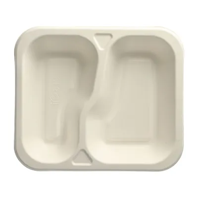 Produktbild von 100 Siegelschalen, Zuckerrohr 2-geteilt 1000 ml 4,2 cm x 21,2 cm x 25 cm weiss