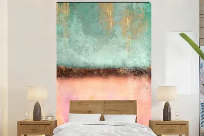 Produktbild von MuchoWow® Fototapete für Wohnzimmer oder Schlafzimmer Wandtapete Vinyl Motivtapete Gold - Farbe - Abstrakt - Grün - Rosa - 200x300 cm - Wanddekorationen
