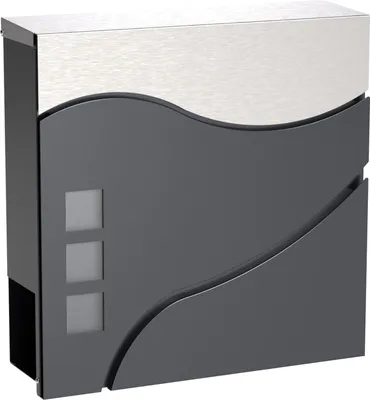 Produktbild von Wiltec Designer Briefkasten V28 Anthrazit und Edelstahl 370 x 102 x 370 mm, Wandbriefkasten mit Schloss, Sichtfenstern und Zeitungsrolle, Postkasten aus pulverbeschichtetem Stahl