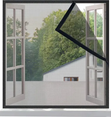 Produktbild von Fibreglass Fliegengitter Fenster 110x120cm, Klettverschlusskanten, Schwarz Verstärktes Mesh Insektenschutz Fenster, Moskitonetz Fenster Hält Insekten/Fliegen/Mücken Fern, mit Klettband