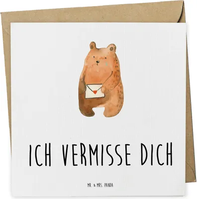 Produktbild von Mr. & Mrs. Panda Grußkarte Bär Vermissen - Weiß - Geschenk, Freund, Liebeskummer, anlasskarte, Freundin, Teddy, Glückwunschkarte, faltkarte, doppelkarte, Klappkarte