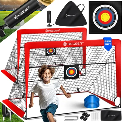 Produktbild von KESSER® Fussballtor 2er Set | Tolles Fußball Geschenk für Kinder, Indoor und Outdoor Garten : Antirutsch - Inkl. Fußball Trainingszubehör: Hütchen, Zielscheibe, Sporttasche, Ballpumpe