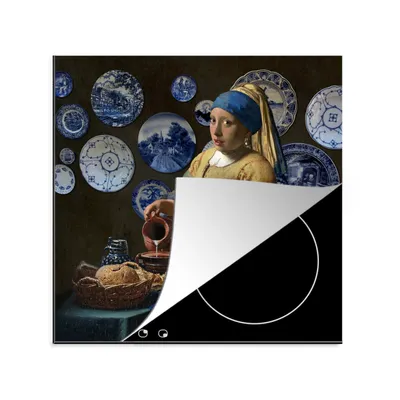Produktbild von KitchenYeah© Herdabdeckplatte Milchmädchen - Das Mädchen mit dem Perlenohrring - Vermeer , 78x78cm, Küche Deko, Glaskeramikkochfeld Herdabdeckung, Abdeckplatte fùr Kochfeld