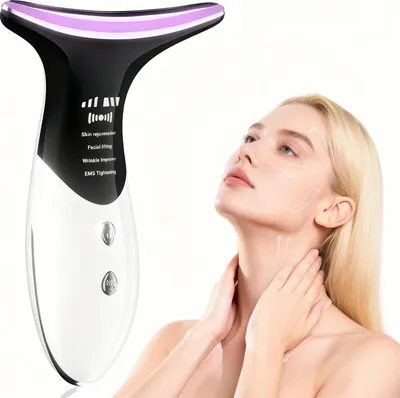 Produktbild von 4-in-1 Gesichts- & Nackenstraffer, elektrisches Gesichtsmassagegerät mit Wärme, 3 Intensitäten, Hautstraffung & Anti-Aging