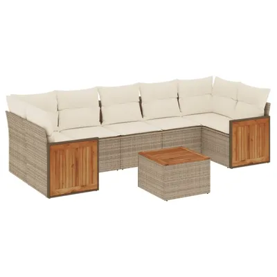 Produktbild von vidaXL 8-tlg. Garten-Sofagarnitur mit Kissen Beige Poly Rattan