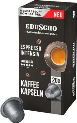Produktbild von Tchibo Eduscho Espresso Intensiv Kaffeekapseln, 20 Stück, kompatibel mit Nespresso, dunkle Röstung, kräftig und charaktervoll im Geschmack, nachhaltig & fair gehandelt
