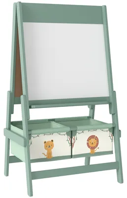 Image de Kinderstab 3-en-1 : tableau noir, tableau blanc et rouleau de papier | Couleur : Vert | Dimensions : 46 x 54 x 94 cm