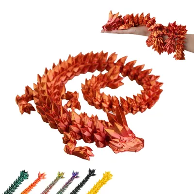 Obrázok produktu pre Drak figúrka 3D 60 cm, veľký pohyblivý drak, dekorácia pre zberateľov – Červeno-zlatá