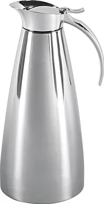 A silver insulated carafe is shown against a white background.