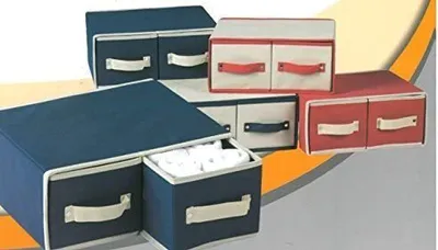 Produktbild von Faltbare Aufbewahrungsbox mit 2 Schubkästen, beige, rote Griffe, ca. 30x25 cm