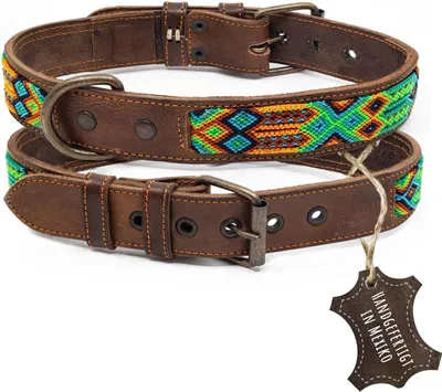 Produktbild von ALTEZAR Grünes Hundehalsband aus Leder Doppel-Tribal Grün Handgemacht in Mexiko - Größe L
