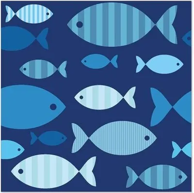 Produktbild von Servietten, 3-lagig 1/4-Falz 33 cm x 33 cm "Blue Fish"