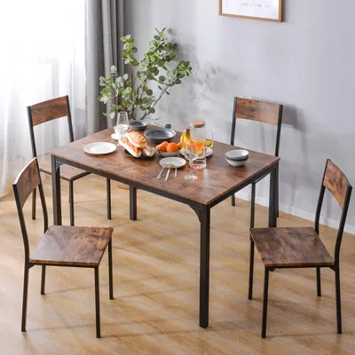 Image de Ensemble de table à manger - Table avec chaises - Ensemble repas - Ensemble de table de cuisine - Style industriel - Marron vintage