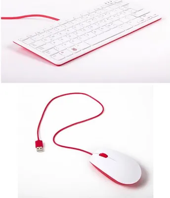 Produktbild von offizielle Raspberry Pi Maus + Tastatur, DE-Layout, inkl. 3 Port USB Hub, rot/weiß