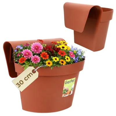 Produktbild von Geländertopf Balkon Hängeblumentopf mit Wasserspeicher Blumentopf zum Einhängen Blumentopf Balkongeländer Blumenkasten Geländer Geländerkasten Balkontopf Terracotta