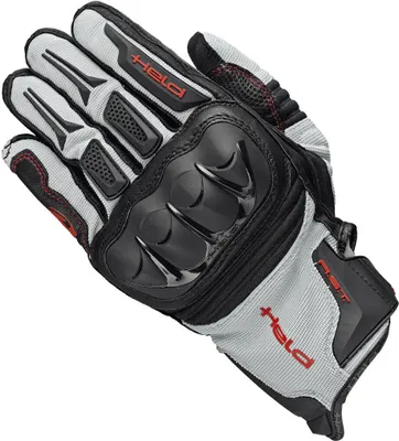 A single motorcycle glove is shown against a white background.