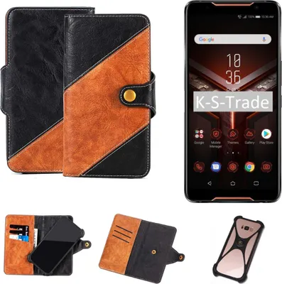 Produktbild von K-S-Trade Handyhülle Schutzhülle Bookstyle Case Wallet-Case kompatibel mit Asus ROG Phone 2 Handy Cover Bumper Klapphülle schwarz hellbraun 1x