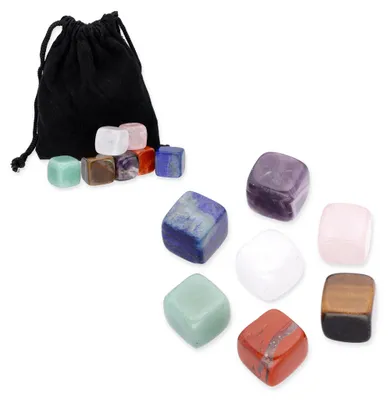 Produktbild von 7 Chakra Steine Set 7 Stück Natursteine geschliffene Würfel Mineralien im Beutel
