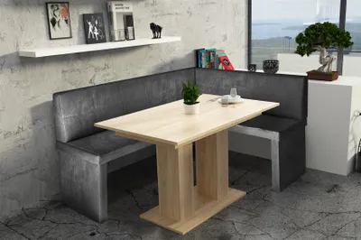 Produktbild von Eckbankgruppe 168x128 cm ROBIN L Vin..Schwarz/ Esstisch DANTE Sonoma