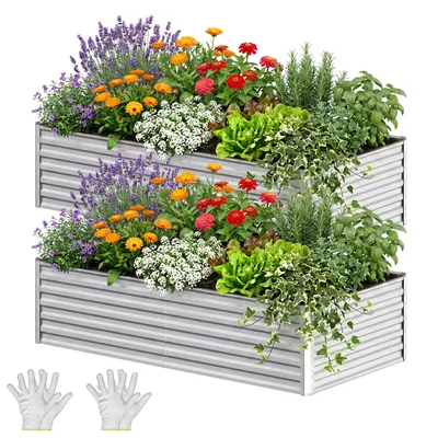 Produktbild von 2er-Set Hochbeet 178*89*54cm, Metall Gartenbeet, Pflanzkasten verzinkt stabil & wetterfest, Silber