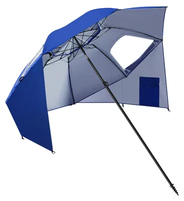 Immagine prodotto di Ombrellone Ikodm da 210 cm UV50+ con picchetto a vite, resistente al vento, inclinabile e trasportabile, per spiaggia, balcone e giardino, blu