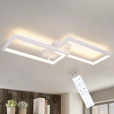 Image de ZMH LED Plafonnier Blanc Salon Dimmable avec télécommande Métal 40W pour chambre salle à manger salon bureau couloir