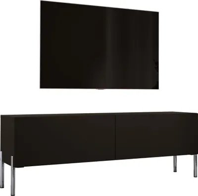 Obrázek produktu pro TV skříňka : matná černá / lesklá černá s chromovanými nožkami, 140 x 52 x 32 cm