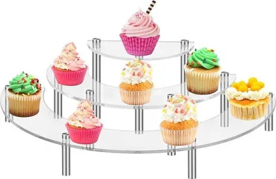 Imagen del producto de Soporte para tartas de acrílico Unyqoos® de 3 niveles (semicircular), transparente – Ideal para exhibir cupcakes y postres, desmontable, duradero y reutilizable