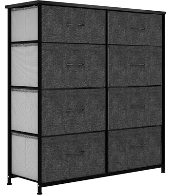 Produktbild von Kommode mit 8 Schubladen Stoff Schwarz/Grau 86x30x90cm Metallrahmen Holztischplatte