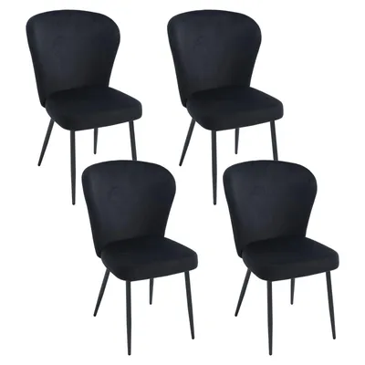 Produktbild von Kaufhof 4er Set Esszimmerstühle | Polsterstuhl Samt Schwarz | Design Küchen- & Wohnzimmerstuhl