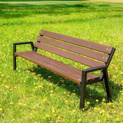 Produktbild von REKORD Gartenbank Zeus Bis 178x60x76 cm Parkbank aus skandinavischem Holz & verzinktem Stahl Wetterfeste Outdoor Sitzbank mit Rückenlehne palisander