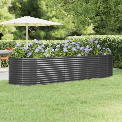 Productafbeelding van De Living Store verhoogde plantenbak, gepoedercoat staal, 322x100x68 cm, antraciet