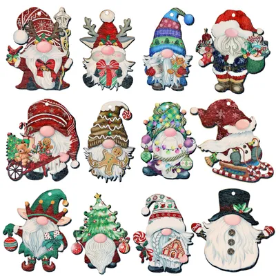 24er Set Hölzerne Weihnachtsanhänger Dwerg, bunt, klassisch