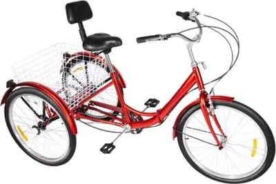 Produktbild von Driewieler Berlin 24 Zoll – 7 Gänge – Faltbares Trike für Erwachsene mit Hinterkorb – Verstellbar – Rot – 120kg Tragkraft