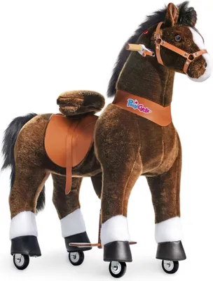 Produktbild von PonyCycle Pferd Tretauto für Kinder ab 7 Jahren dunkelbraun Schaukelpferd auf Rollen mit Sound und Bremsen - Ux521