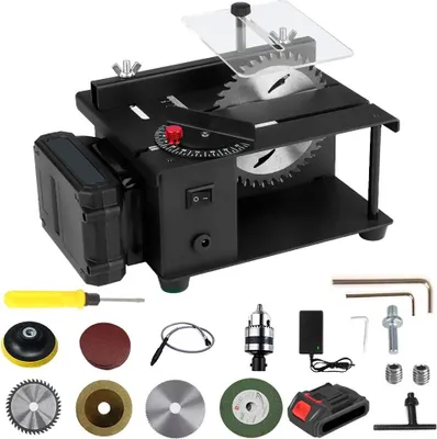 Zdjęcie produktu dla Mini piła stołowa – akumulatorowa piła stołowa – 21 V, tarcza 110 mm, 23 000 obr./min, regulowany kąt cięcia, do drewna/tworzyw sztucznych/akrylu, z akumulatorem, wtyczka UE – zestaw A