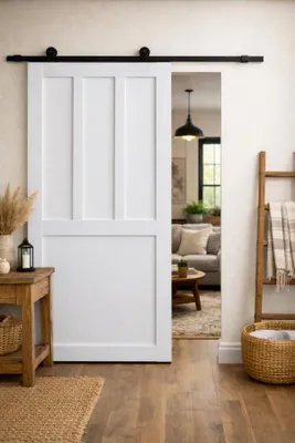 Immagine prodotto di Porta scorrevole da officina con 2 pannelli bianchi H204 x L73 cm, binario con rotelle GD MENUISERIES