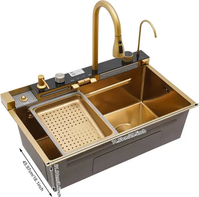 Produktbild von Küchenspüle, Multifunktionales Design, Langlebiges Edelstahl, Gold