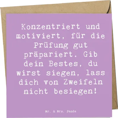 Produktbild von Mr. & Mrs. Panda Glückwunschkarte Spruch Prüfungen bestehen - Lavendeltraum - Geschenk, Motivation, Zuversicht, Selbstvertrauen, Vertrauem, Trost, Klappkarte, faltkarte
