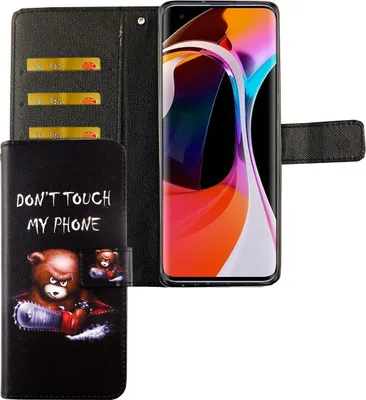 Produktbild von Xiaomi Mi 10 Tasche Handy Hülle Schutz-Cover Flip-Case mit Kartenfach, Farbe:Dont Touch My Phone Bär