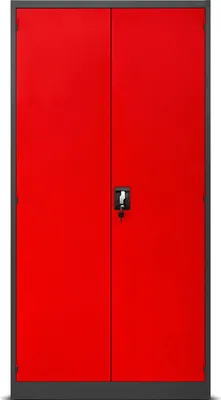 Produktbild von Werkzeugschrank Werkstattschrank mit Schubladen Flügeltüren 3 Fachböden Pulverbeschichtung 185 cm x 92 cm x 50 cm, Farbe: Anthrazit-rot