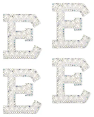 Produktbild von Bügelbuchstaben Aufnäher - Mit Strass und Perlen verziert - Zum Aufbügeln auf Textilien - Weiß - 10 Stück