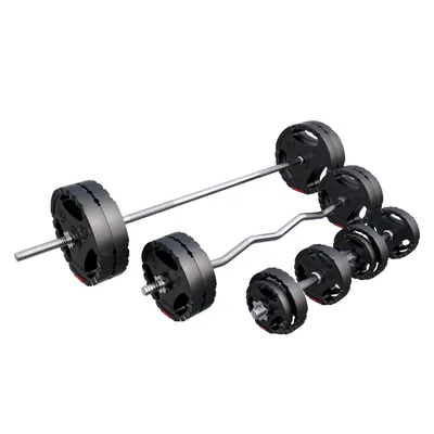Produktbild von GORILLA SPORTS® Hantelset - 100kg , Langhantelstange 170cm, SZ Curlstange 120cm, 2x Kurzhanteln, Gewichte 4x1,25kg / 4x2,5kg / 4x5kg / 4x10kg, mit 8 Sternverschlüsse, Ø 30 mm, Kunststoff - Hantel Set