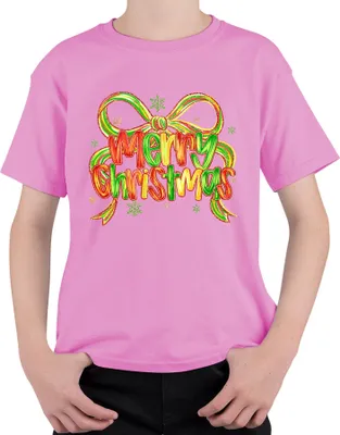 Produktbild von Merry Christmas glitzer schleife schneeflocke festlich Geschenk Uni Kinder T-Shirt, Pink, 140