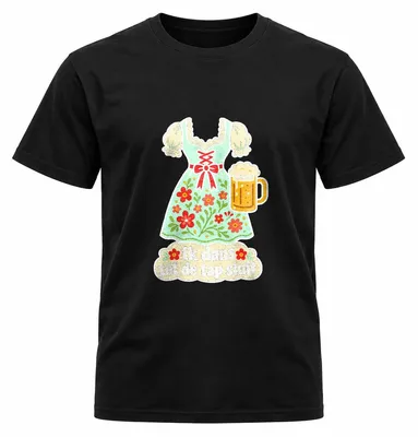 Productafbeelding van Speels papieren knipvormen T-shirt 'Ik dans tot de tap sluit' – Originale Dirndl-stijl kleding voor feestvierders