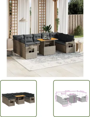 Produktbild von The Living Store 10-tlg. Garten-Sofagarnitur mit Kissen Grau Poly Rattan