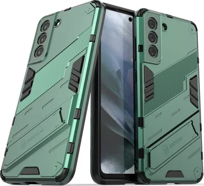 Produktbild von Armor Hülle für Samsung Galaxy S21 FE, Hybrid PC TPU Bumper Stoßfestes Schutzhülle mit Standfunktion Grün