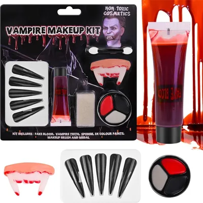 Produktbild von Halloween Körperfarbe Makeup Set Gesichtsbemalung Vampirgebiss Karneval