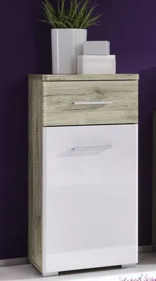 Produktbild von Unterschrank Badschrank Kommode Beistellschrank Schrank Badmöbel "Barnsley I" San Remo Eiche / Weiß-Hochglanz
