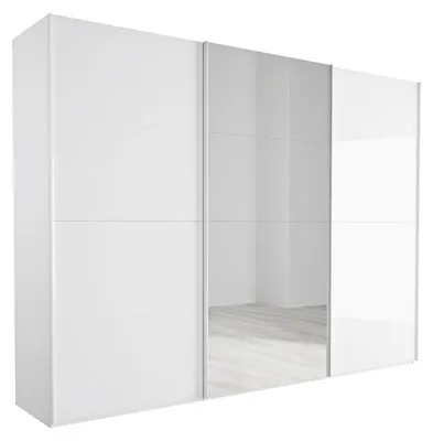 Produktbild von Schwebetürenschrank - 304 x 223 cm - Weiß Hochglanz - Weiß matt - mit Spiegel